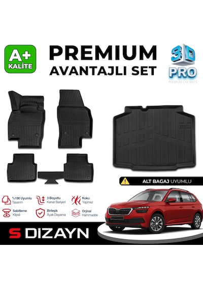 S-dizayn Skoda Kamiq 3d Pro Havuzlu Paspas Ve Bagaj Havuzu Seti 2'li Set 2019 Üzeri A+ Kalite