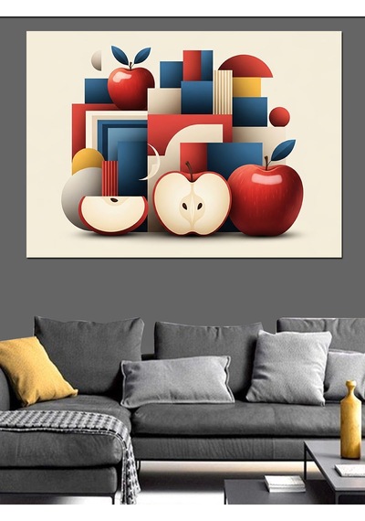 Ahşap Tablo Geometrik Elmalar Modern Sanat Tablosu