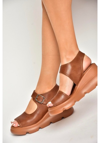 Fox Shoes U312252209 Taba Kalın Tabanlı Kadın Sandalet Taba-suni Deri Taba