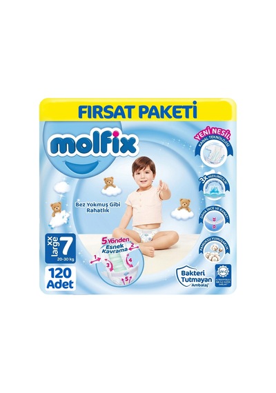 Molfix 7 Beden Bebek Bezi Fırsat Paketi 30x4 120 Adet 7 Numara