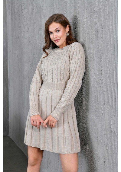 Flex Fashıon Saç Örgülü Trend Popüler Triko Mini Elbise Taş - 662242424 Taş - 662242424 Taş