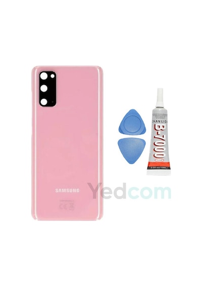 Samsung S20 Pembe Uyumlu Kamera Camlı Arka Cam Batarya Pil Kapağı Telefon Arka Kapak