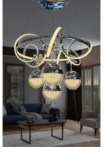Kuzey İthal Küre 4 Toplu Led Avize - - Kumandasız / Krom Krom