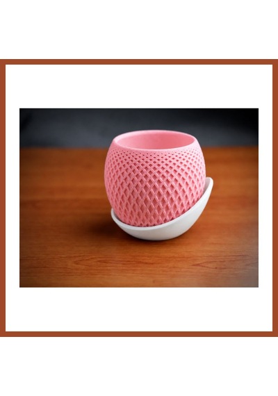 Bezos 3d Baskı Küre Saksı - Kafes Dokulu İki Parçalı Dekoratif Saksı - Pembe-beyaz Pro Standart 40023366