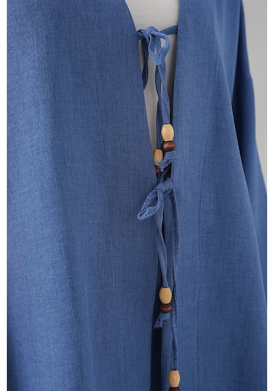 Bigdart Kadın Keten Kimono İkili Takım 6727 - İndigo