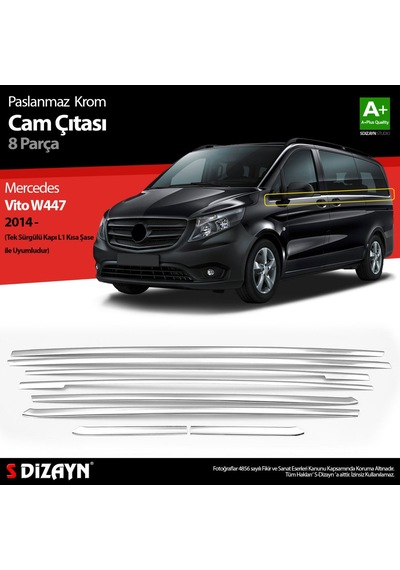 S-Dizayn Mercedes Vito W447 Krom Cam Alt Çıtaları 8 Prç. Tek Sürgülü Kapı