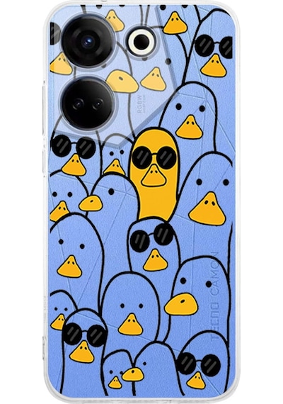 Tecno Camon 20 Pro İle Uyumlu Duck Baskılı Tasarım Kamera Korumalı Şeffaf Silikon Kılıf Şeffaf