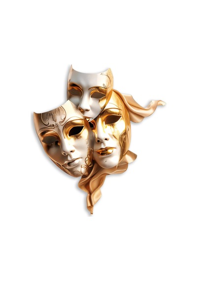 Altın Tiyatro Maskeleri - Metal Tablo - Dec0097 58 X 65 Cm Çok Renkli