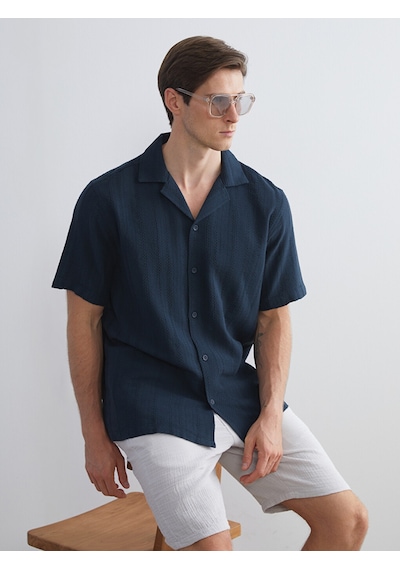 Lcw Vision Lacivert Regular Fit Resort Yaka Kısa Kollu Erkek Gömlek
