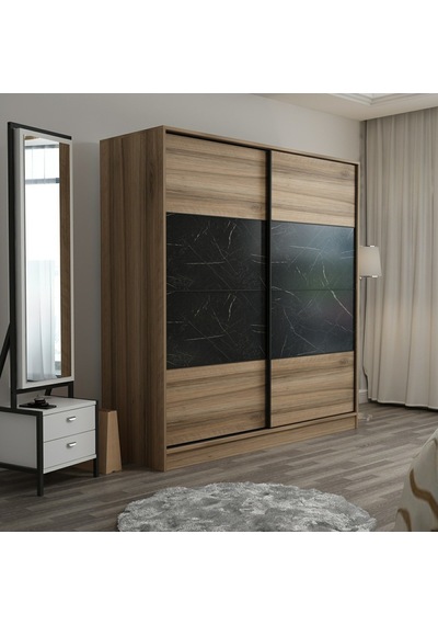 Minarmobilya Minar Kale 2 Kap. Sürgülü Dolap 180 Cm - Beyaz/Royal Mermer/Dore