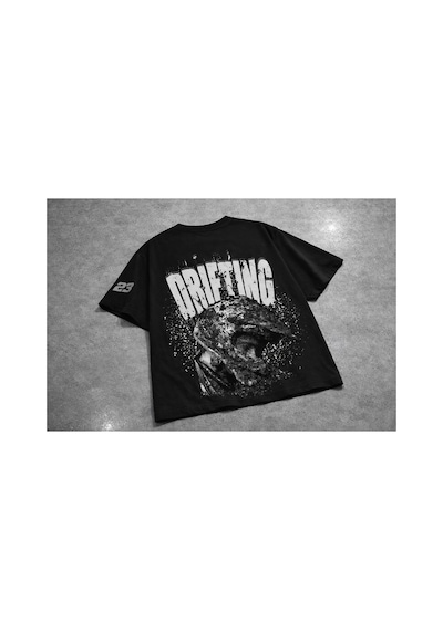 Yolo Street Oversize Unisex Drift Racing Baskılı Siyah Tişört %100 Pamuk Streetwear Siyah
