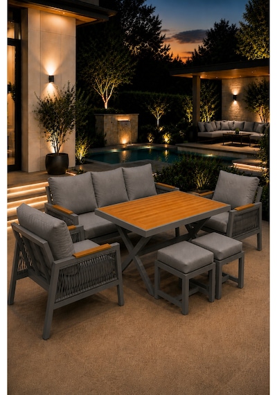 Garden Serisi Balkon Takımı, 3-1-1 Gri Bahçe Takımı, 3'lü Koltuk 70x180, 2 Tekli Koltuk 70x70, Masa 70x110, 2 Puf Gri Garden Serisi Balkon Takımı, 3-1-1 Gri Bahçe Takımı, 3'lü Koltuk 70x180, 2 Tekli Koltuk 70x70, Masa 70x110, 2 Puf Gri