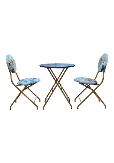 Katlanabilir Mermer Desenli Gold Metal Masa Ve Sandalye Takımı -