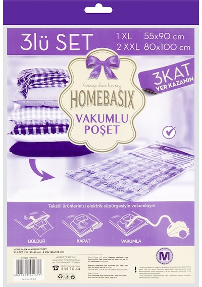 Homebasix Vakumlu Hurç 3'lü Set 1xl - 2xxl Çok Renkli