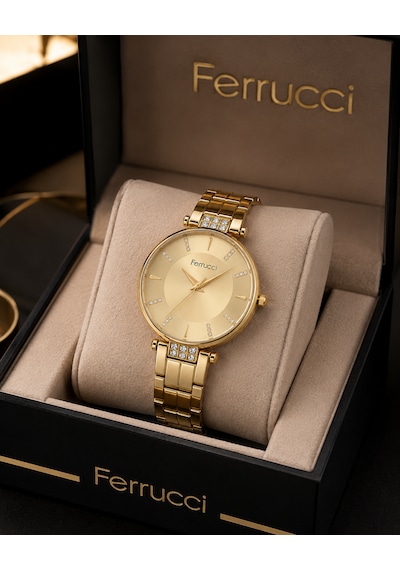 Ferrucci Fc218905 Klasik Şık Model Takvimli Çelik Kordon&kasa Sevgili Kol Saatleri Gold