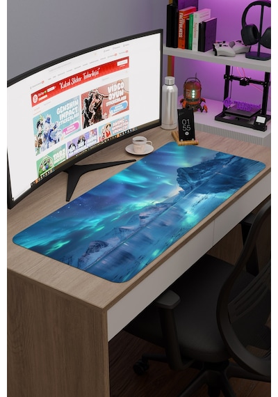 Kuzey Işıkları Kaymaz Dikişli Kauçuk Oyuncu Mousepad V1 - 90x40 Xxl Gaming Mouse Pad Fare Altlığı