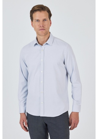 İmza Uzun Kol Desenli Armürlü Sert Yaka Cepsiz Pamuklu Classic Slim Fit Gömlek 1004250184 Koyu Lacivert