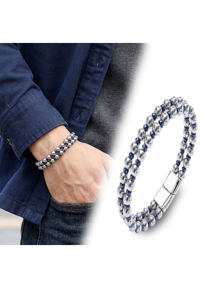 Moncuk Design Çift Gümüş Ve Mavi Renk Hematit Çelik Erkek Bileklik 33512b20d3 Çok Renkli