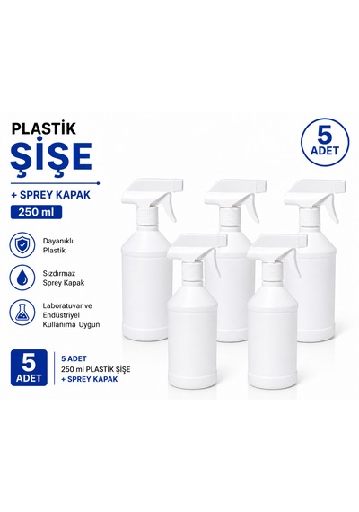 Plastik Şişe + Sprey Kapak 250 Ml 5 Adet