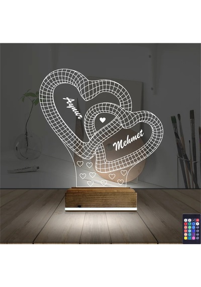 Luvivia Kalp Sevgiliye Hediye Kişiye Özel 3d Lamba - Masa Gece Lambası V14