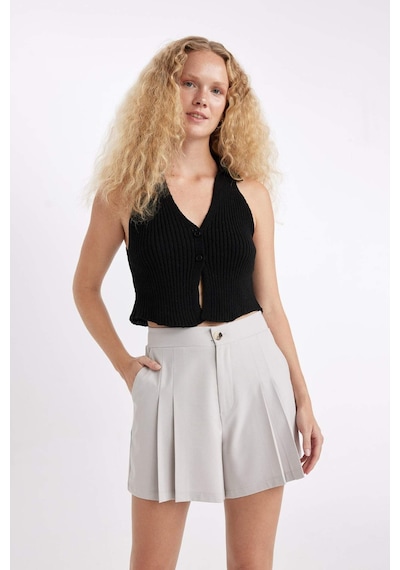 Defacto Regular Fit Yüksek Bel Pileli Şort D0963AX24SMGR470 Gri