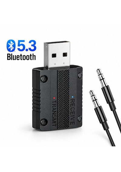W15 Bluetooth 5.3 2'si 1 Arada Ses Alıcı Verici Rx Tx 3.5mm Aux Usb Adaptör Araç Tv Pc Hoparlör Kulaklık