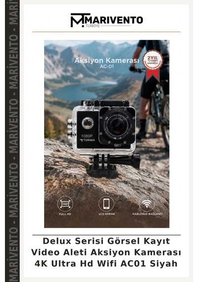 Delux Serisi Görsel Kayıt Video Aleti Aksiyon Kamerası 4k Ultra Hd Wifi Ac01 Siyah