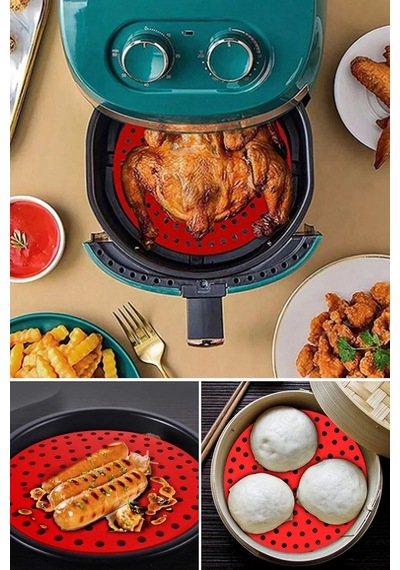Siyah Isıya Dayanıklı Yıkanılabilir Silikon Fırın Ve Airfryer Yuvarlak Model Pişirme Matı 20 Cm 5580