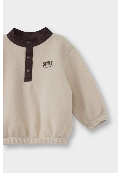 Defacto Erkek Bebek Baskılı Düğmeli Polar Sweatshirt G1124a525wnbg788 Bej-bg788