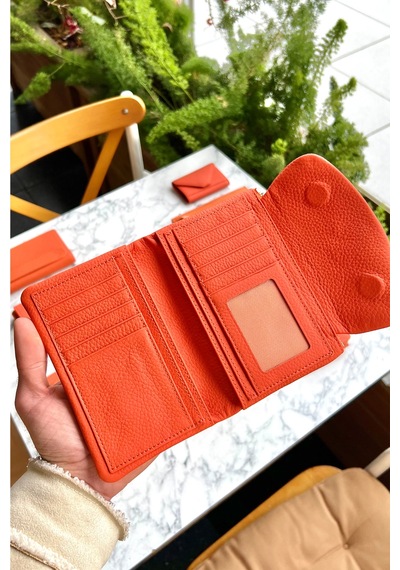 Beauty Turuncu Hakiki Deri Kibar Model Kadın Cüzdan Turuncu