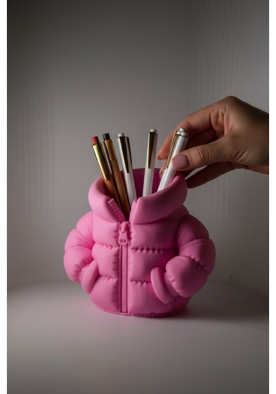 Şişme Mont Figürlü Kalemlik Pembe