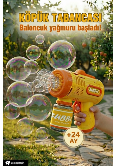 Pilli Otomatik Baloncuk Köpük Tabancası Bubble Gun 1000 Ml Köpük Likiti Hediyeli