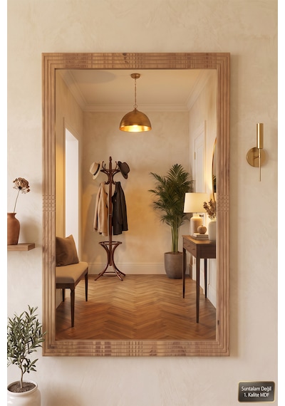 Antik Ahşap Dik Dekoratif Ayna Banyo Oda Lavabo Wc Dresuar Koridor Konsol Mutfak Makyaj Boy Aynası 76x54 Ds-4 Antik Çam
