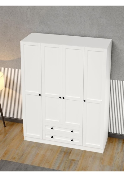 Kuzeylife Viena Modern Tasarımlı Membran Kapaklı 4 Kapılı Gardırop (50cm Derinlik)