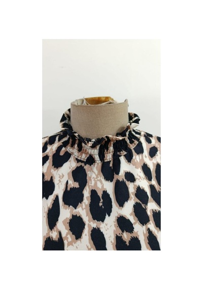 Butik İstanbul Kadın Uzun Kollu Balıkçı Yakalı Desenli Modal Bluz Leopar