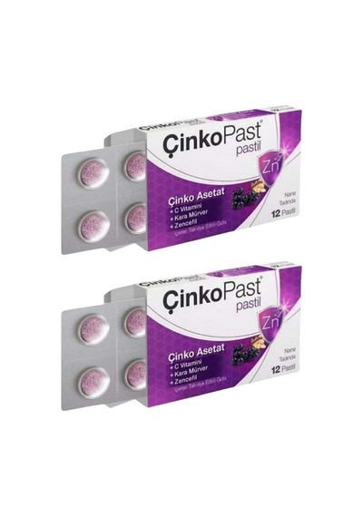 Çinkopast C Vitamini, Zencefil, Karamürver, Nane 2 x 12 Pastil