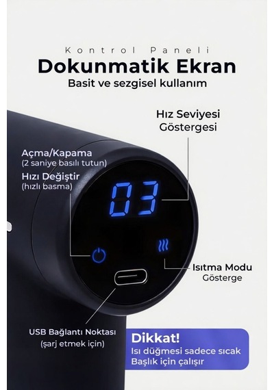 Sıcak Soğuk Masaj Aleti Titreşimli Masaj Aleti Lcd Ekranlı, 6 Başlıklı, 6 Kademeli, Type-c Şarjlı