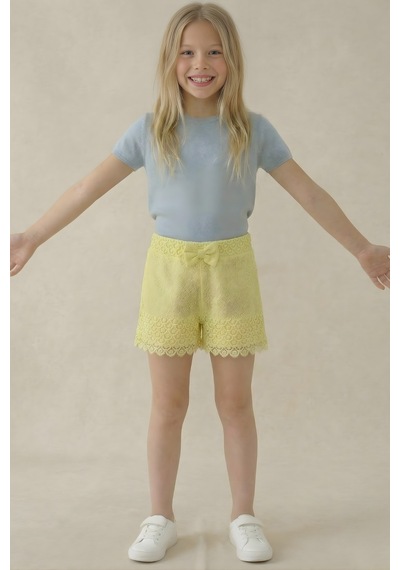 Esila Kids Kız Çocuk Şort Brode Sarı
