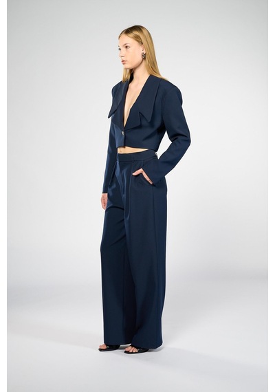 Kadın Lacivert Geniş Yaka Crop Blazer Lacivert