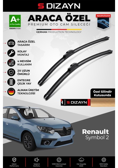 S-dizayn Renault Symbol Ön Cam Silecek Seti 2013-2015 Premium Araca Özel 53-50 Cm A+ Kalite