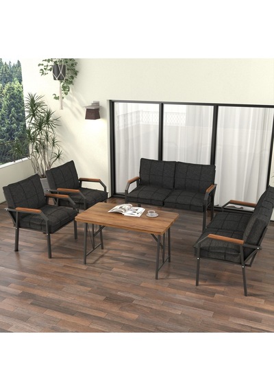 Mygusi Hayal Balkon Bahçe Cafe - Metal Kanepe Koltuk Takımı - 2 2 1 1 - 70x110 Cm Masalı - Antrasit Mygusi Hayal Balkon Bahçe Cafe - Metal Kanepe Koltuk Takımı - 2 2 1 1 - 70x110 Cm Masalı - Antrasit