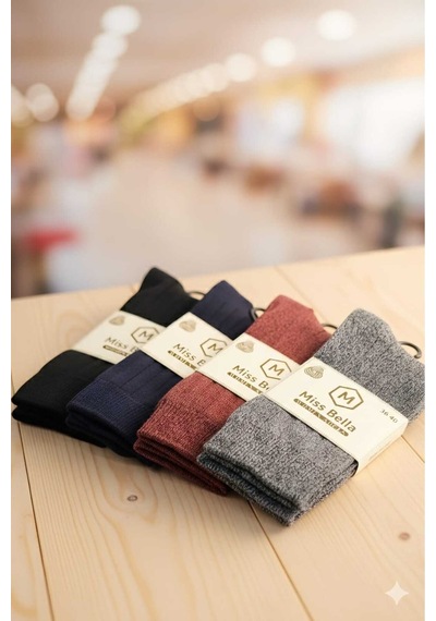 Lambswool - Penye Karışım Kadın Çorabı 36-40 Numara Asorti 4'lü Set Set 3
