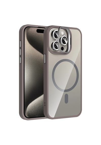 Apple iPhone Uyumlu 15 Pro Kılıf Standlı Ve Kamera Lens li M-safe Şarj Özellikli Zore Etro Kapak Çok Renkli