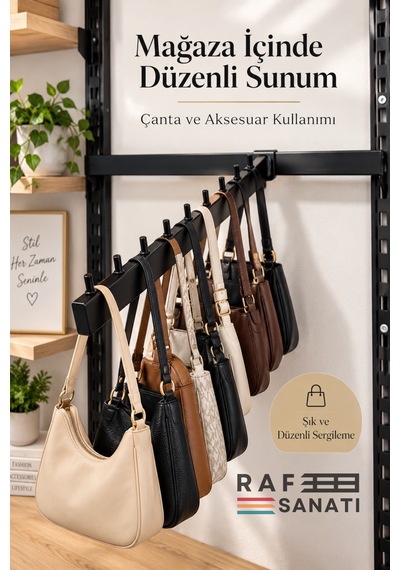 1 Adet - Eğik Baston - 10x30 Profile Geçme - Ab-1 Uyumlu Pimli Baston Askılık 35 Cm Mağaza Raf Askılık Aparatı Siyah