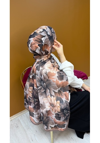 Mimiyum Garden Desen Organik Soft Şal- Kahve Çok Renkli