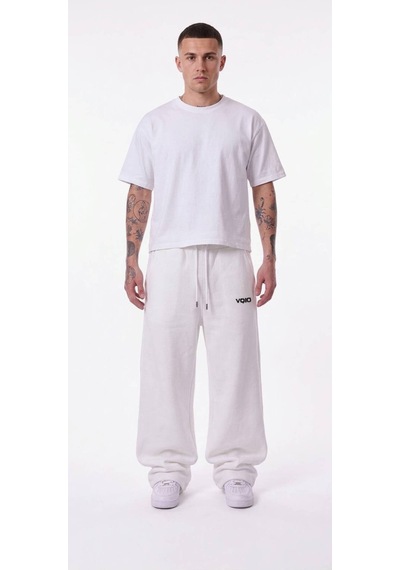 Feville 3 İplik Şardonlu Ayarlanabilir Paça Baggy Unisex Eşofman Altı Beyaz