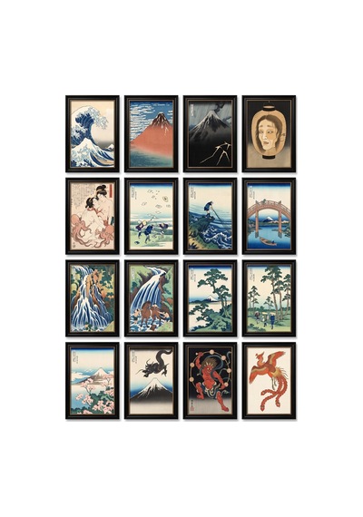 Katsushika Hokusai 16'lı Tablo Sticker Seti Laptop Defter Etiketi Çok Renkli