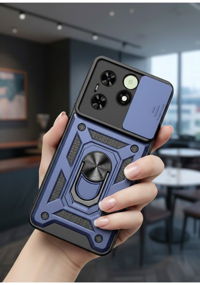Tecno Spark 20c Kılıf Magnetik Standlı Sürgülü Kamera Korumalı Tank Kapak