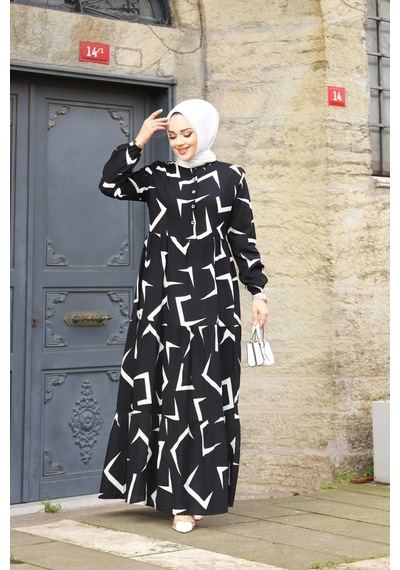 Hira Life Fashion Kadın Tesettür Mevsimlik Beli Kuşaklı Dokuma Viskon Elbise Siyah-beyaz Siyah-beyaz Hira Life Fashion Kadın Tesettür Mevsimlik Beli Kuşaklı Dokuma Viskon Elbise Siyah-beyaz Siyah-beyaz