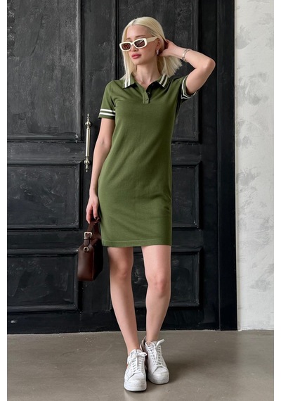 Madmext Haki Polo Yaka Şerit Detaylı Kadın Elbise Mg2344